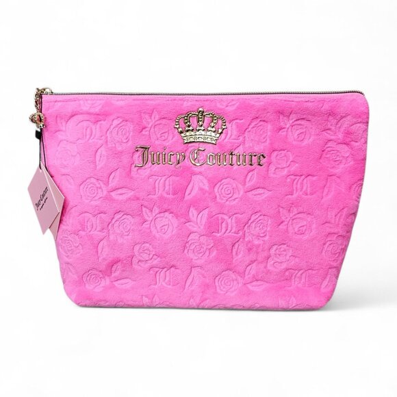 Juicy Couture New Floral Embossed Velour Pink Travel Cosmetic Makeup Bag Set - Picture 1 of 10